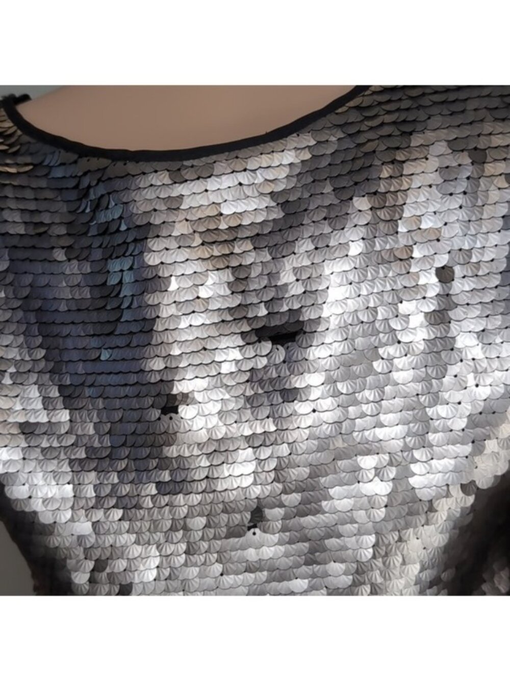 Zara Metallic Silver Sequin Mini Dress Womens Size Medium Sleeveless Shift Party - Picture 9 of 14
